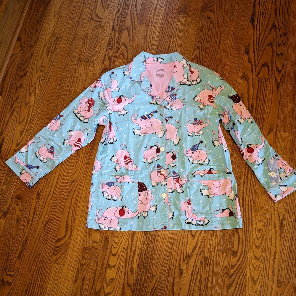 NWT Nick & Nora's Pink Elephant Ice Skating Pajama Top SZ XL